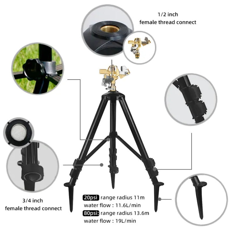 GeRain Hot Sell Black Aluminum Tripod Impact Sprinkler Water Garden