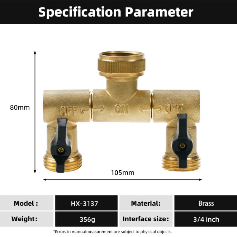 GeRain Fully Rotatable Heavy Duty Solid Brass 2 Way Splitter Shut Off Connector Pipe for Irrigation