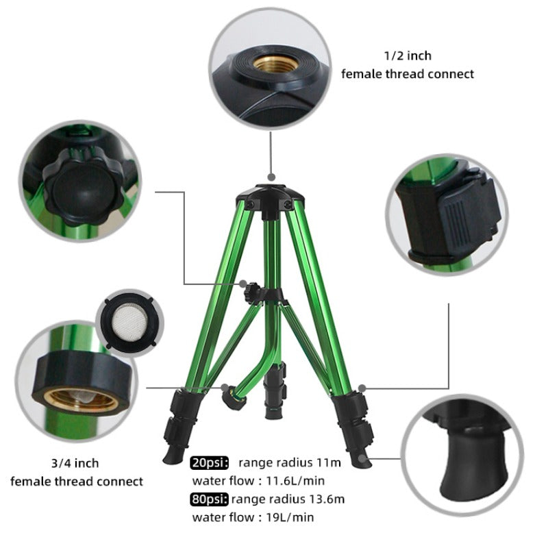 GeRain Power Sprayers Weighted Heavy Metal Bar Impact Sprinkler Tripod Base with Stakes