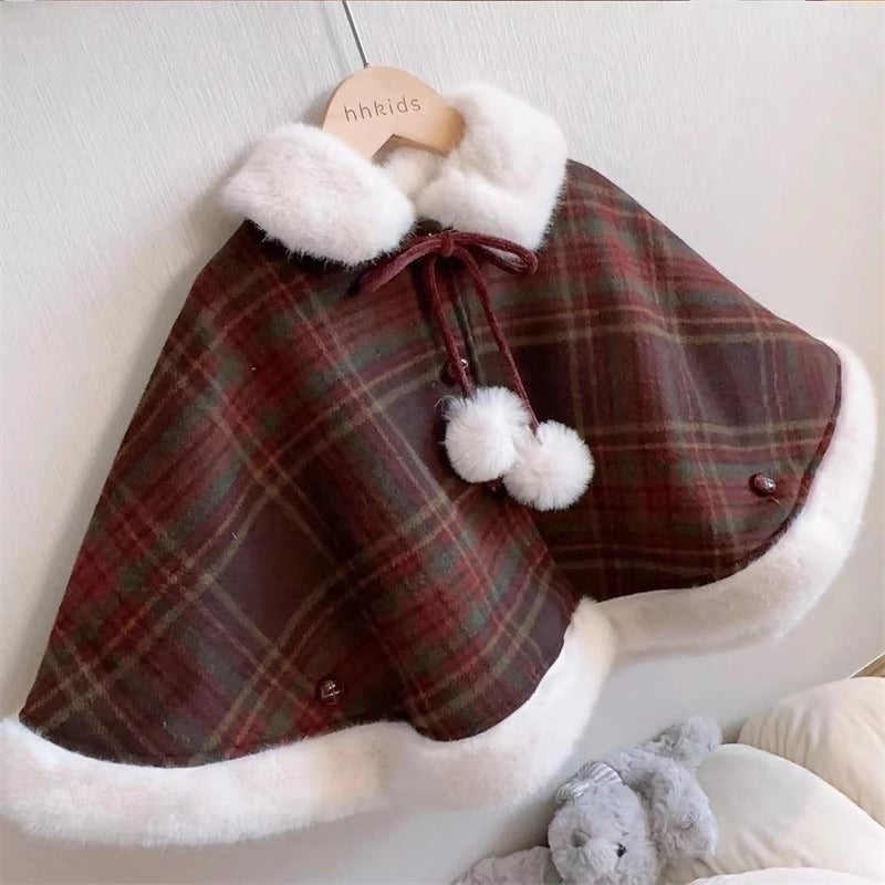 Gerain2024 Girls Christmas Red Plaid Woolen Cape Short Jacket Winter New Style Jacket Half Skirt Two-piece Set Trendy