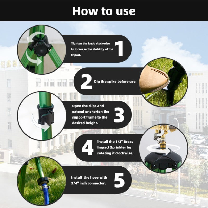 GeRain Hot Sell Green Aluminum Tripod Impact Sprinkler Water Garden for Lawn