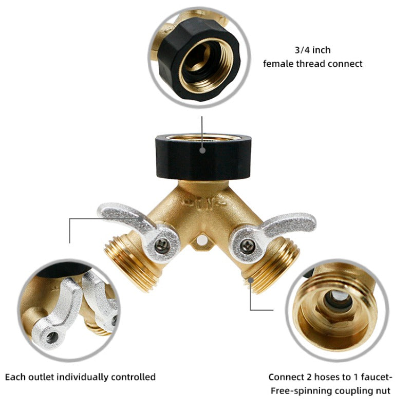GeRain Heavy Duty Solid Brass Bent Handle Shutoff Splitter Garden Hose for Labor-Saving