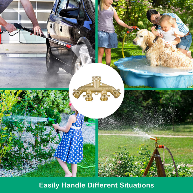 GerainSolid Brass Garden Hose Dispenser (4 Way) Hose Bib Adapter 4 Valves