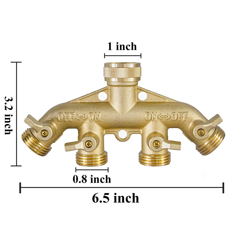 GerainSolid Brass Garden Hose Dispenser (4 Way) Hose Bib Adapter 4 Valves