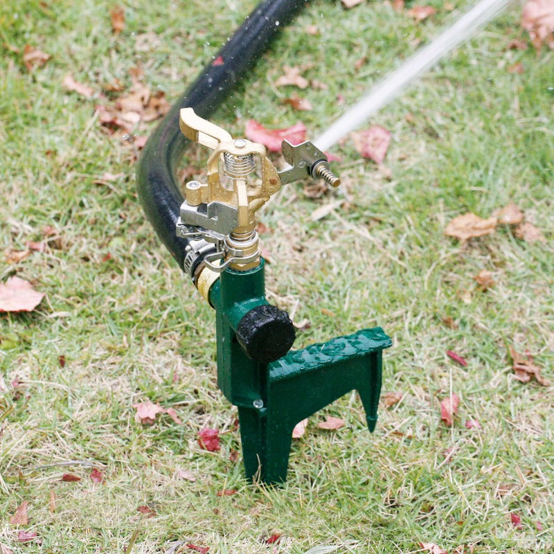 GeRain Brass 360 Rotating Sprinkler Green Aluminum Step Spike Base 1set for Lawn