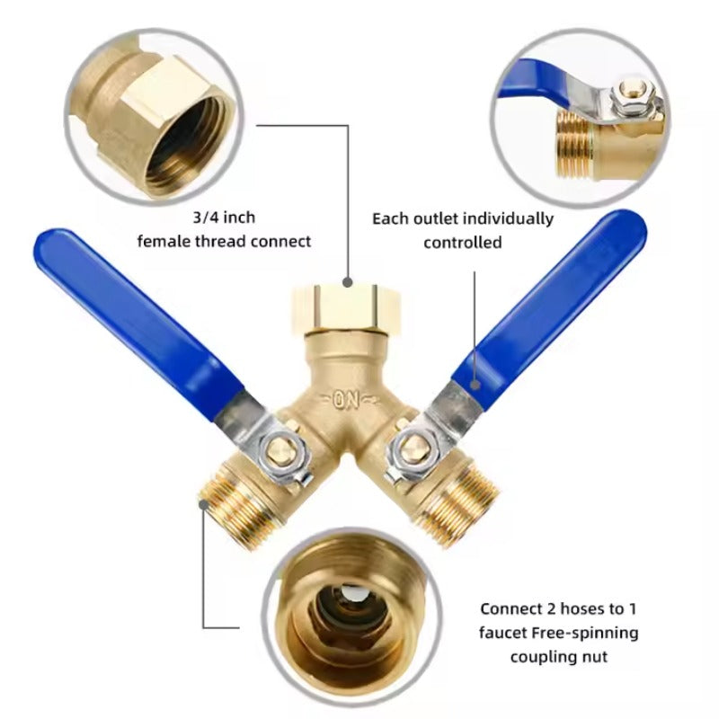 GeRain Extra Long Handle Hose Connector 3/4 Labor-Saving 2 Way Tap and Splitter Hose Connector Splitter for Garden
