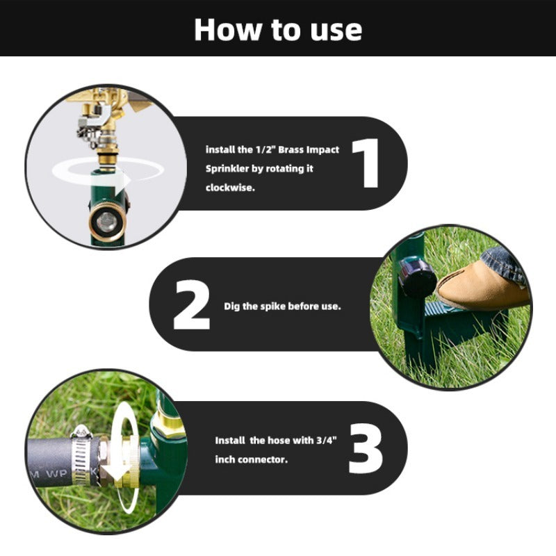 GeRain 1set Adjustable Pulsating Water Sprinkler Head on Step Spike for Lawn