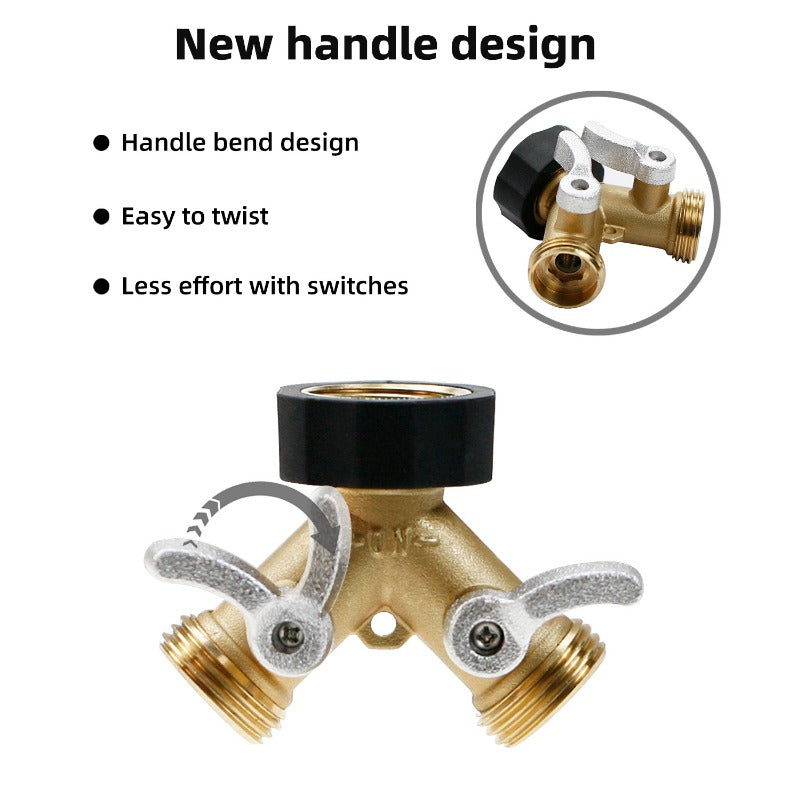 GeRain Heavy Duty Solid Brass Bent Handle Shutoff Splitter Garden Hose for Labor-Saving