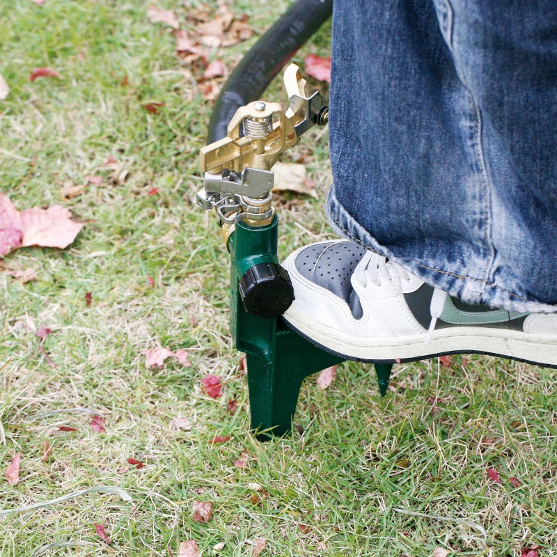 GeRain Brass 360 Rotating Sprinkler Green Aluminum Step Spike Base 1set for Lawn