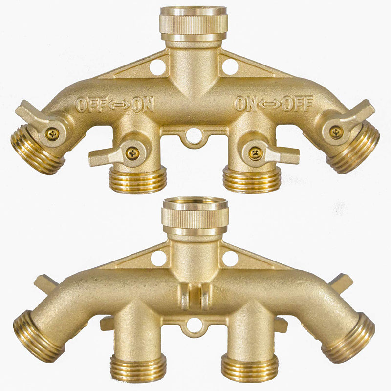 GerainSolid Brass Garden Hose Dispenser (4 Way) Hose Bib Adapter 4 Valves