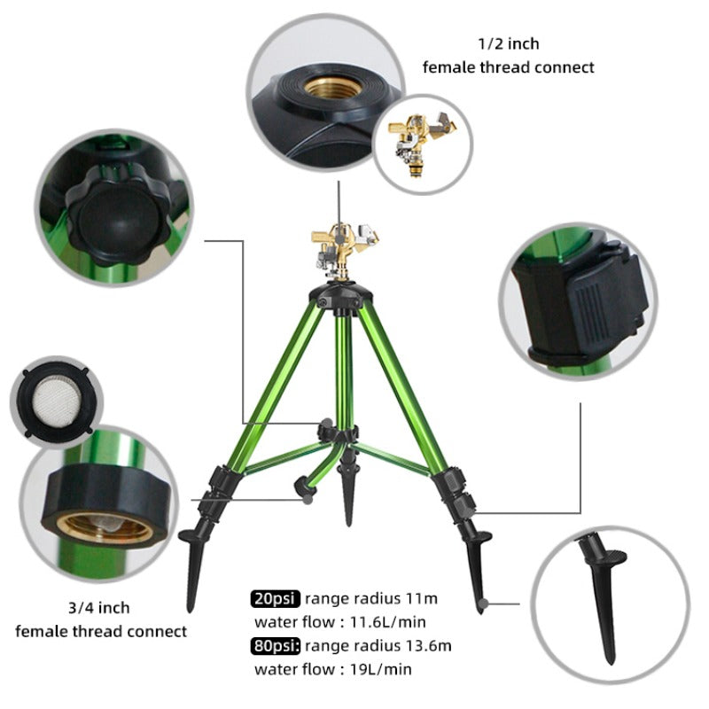 GeRain Hot Sell Green Aluminum Tripod Impact Sprinkler Water Garden for Lawn