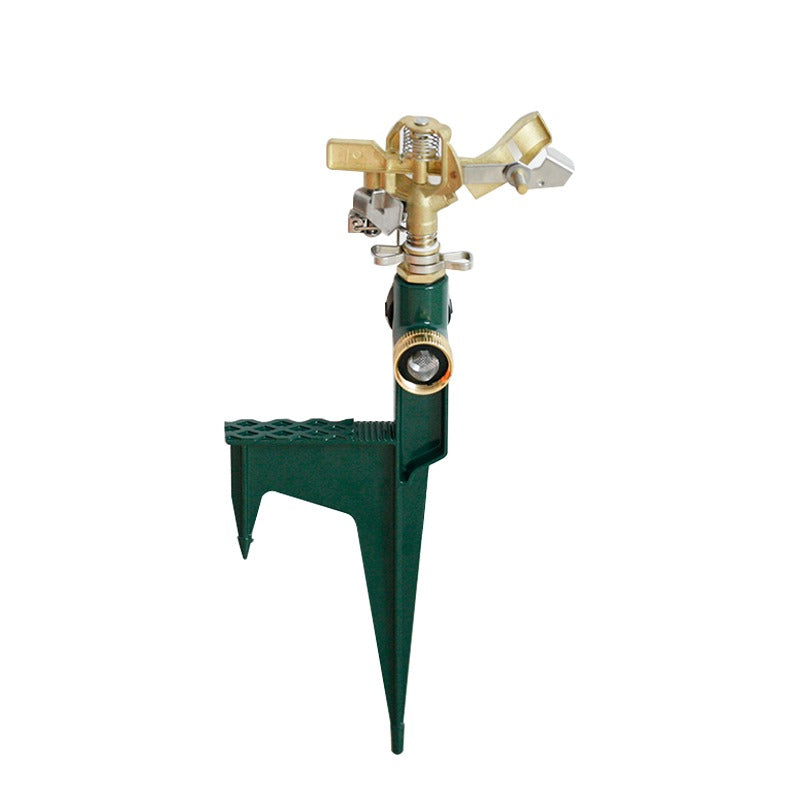 GeRain Brass 360 Rotating Sprinkler Green Aluminum Step Spike Base 1set for Lawn