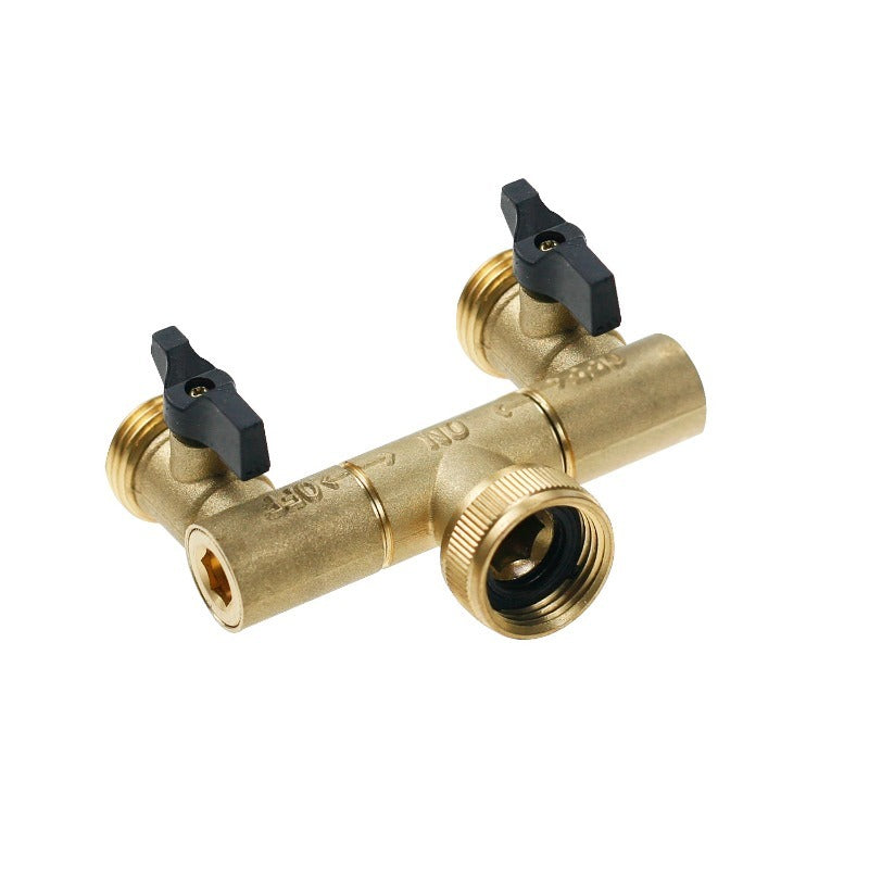 GeRain Fully Rotatable Heavy Duty Solid Brass 2 Way Splitter Shut Off Connector Pipe for Irrigation