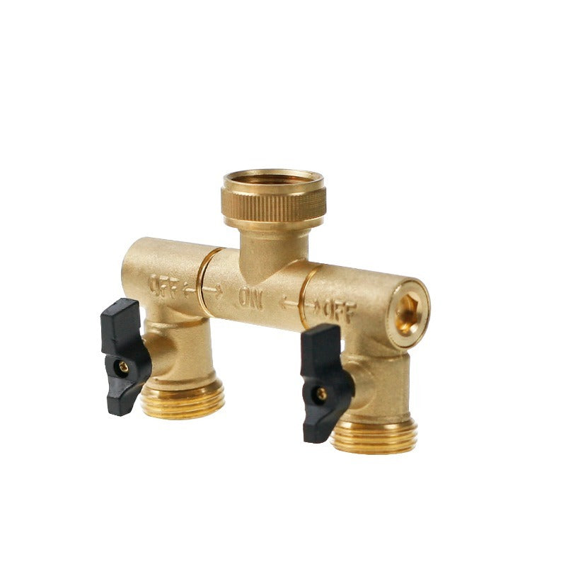 GeRain Fully Rotatable Heavy Duty Solid Brass 2 Way Splitter Shut Off Connector Pipe for Irrigation