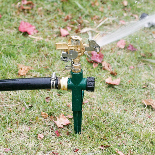 GeRain Brass 360 Rotating Sprinkler Green Aluminum Step Spike Base 1set for Lawn