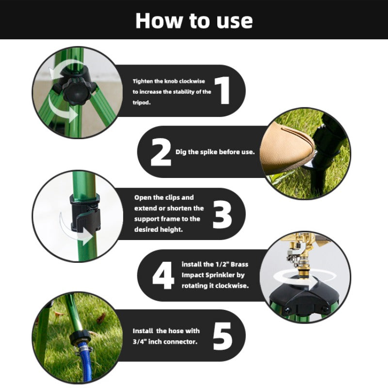 GeRain Hot Sell Green Aluminum Tripod Impact Sprinkler Water Garden for Lawn