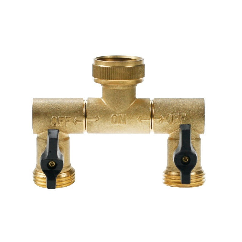 GeRain Fully Rotatable Heavy Duty Solid Brass 2 Way Splitter Shut Off Connector Pipe for Irrigation