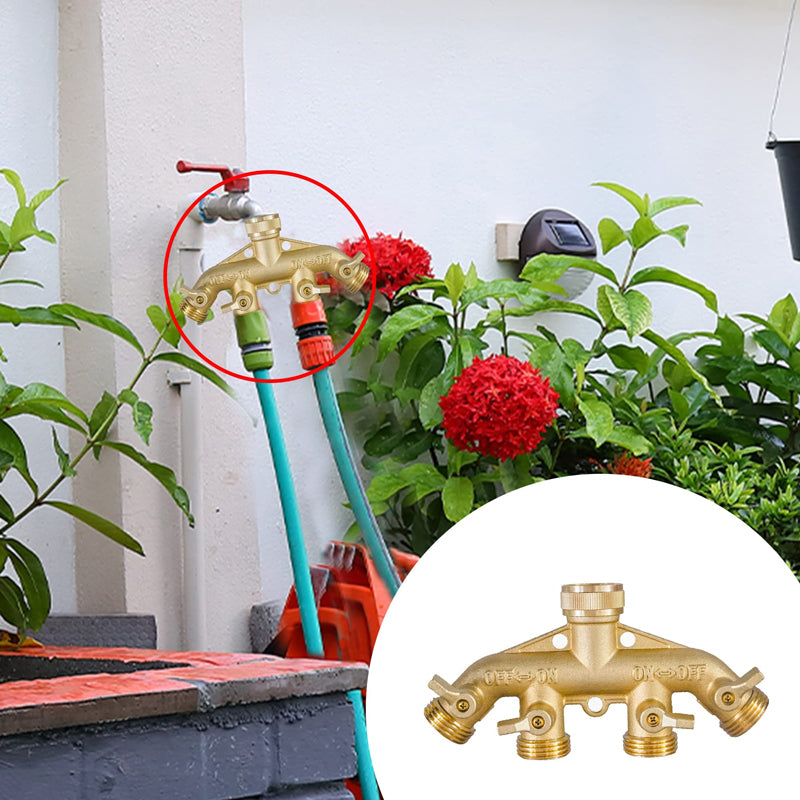 GerainSolid Brass Garden Hose Dispenser (4 Way) Hose Bib Adapter 4 Valves
